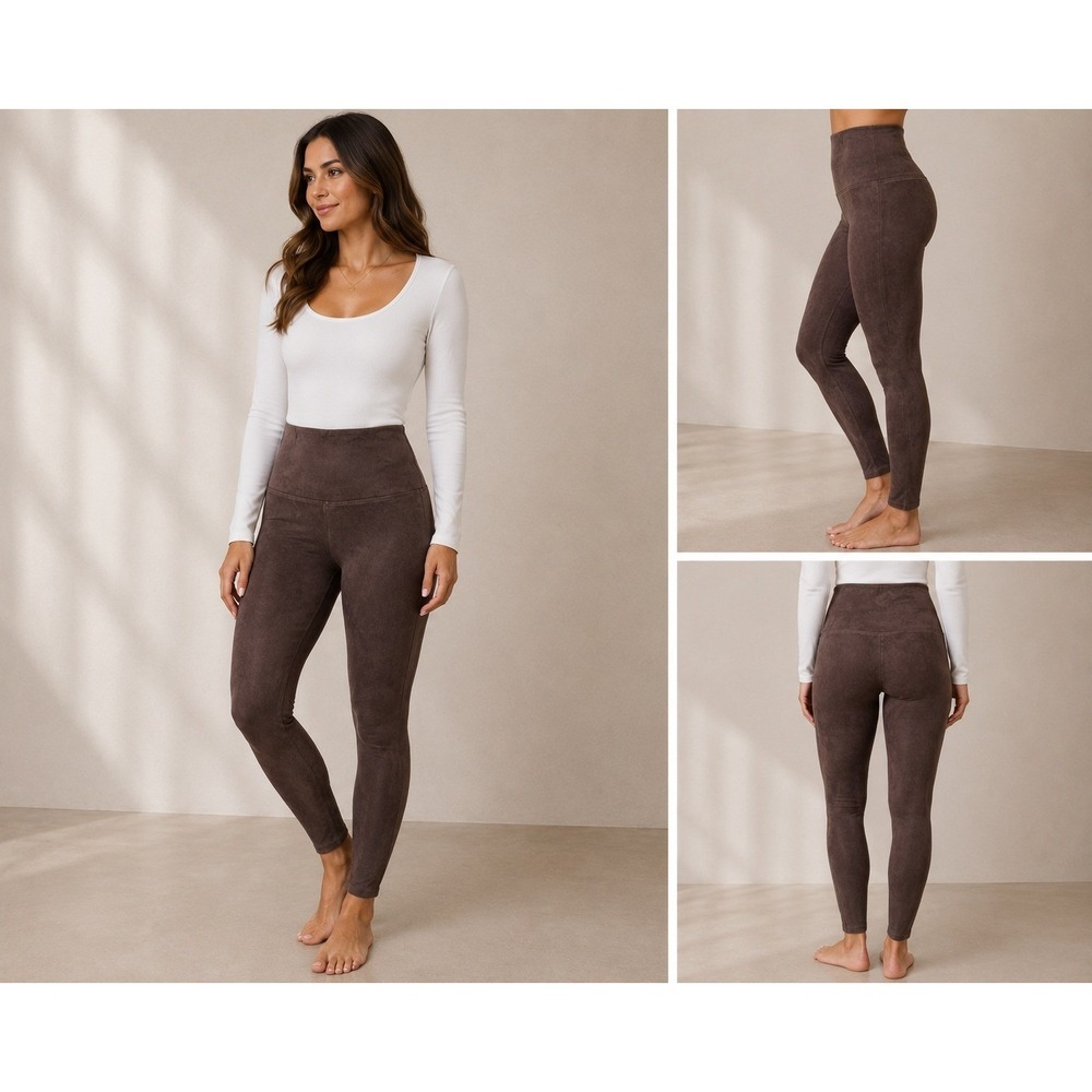 Ruby Ribbon Womens Brown Faux Suede High Waist Leggings Size L